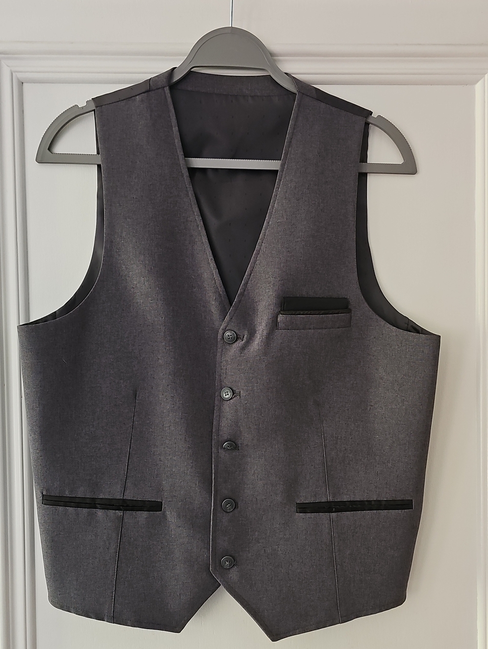 Men's Gray Dress Vest - Classic Tailored Waistcoat With Black Trim